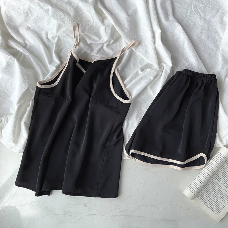 Летний пижамный комплект для женщин,camisole с V-воротом и шортами, подкладка чашек, свободный комфортный крой