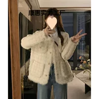 Вязаный зимний кардиган, жакет, большие размеры, в стиле Chanel, яркий заметный дизайн