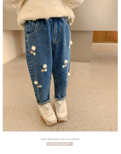 Children's clothing, girls' jeans, spring, summer and autumn new style, medium and large children's casual and versatile long pants for girls, babies and children
