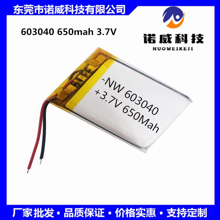603040聚合物锂电池3.7V 650Mah吸黑头仪带MSDS UN38.3