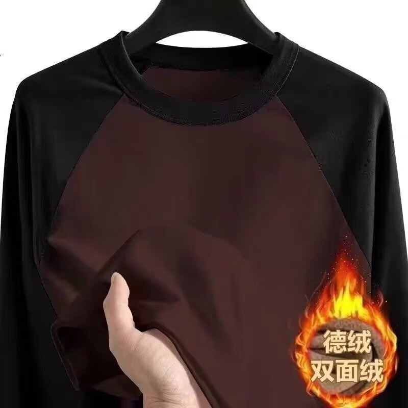 Doble cara camiseta de camiseta de camiseta de cuello redondo para hombre, camiseta de manga larga, ropa interior cálida para hombre, camiseta de papá, camiseta interior y exterior