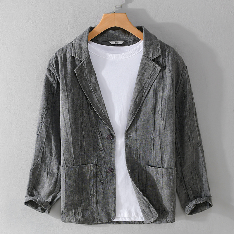 Spring And Autumn Men's Ramie Long-sleeved Wrinkled Linen Suit Linen Loose Youth Handsome Popular Simple Suit Y805