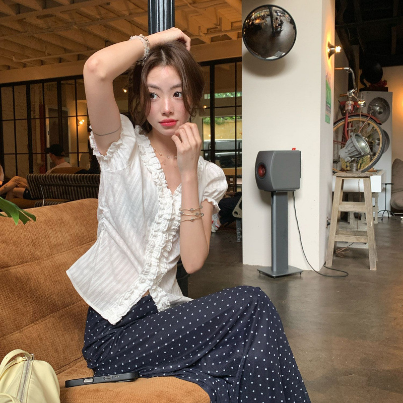 原版做法！衬衫女夏花边设计感独特超好看单穿衬衣法式泡泡袖上衣