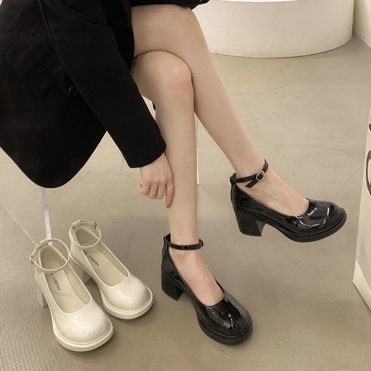 Zapatos de cuero estilo Mary Jane para mujer, estilo hada, novedad primavera 2026, ideales para combinar con faldas, zapatos de tacón grueso con plataforma que aumenta la altura.