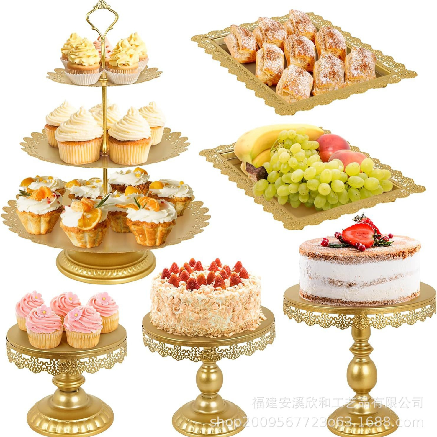 Estante de pastel europeo de hierro forjado conjunto de decoración de boda postres tienda de bocadillos estante de baile prop bandeja de pastel