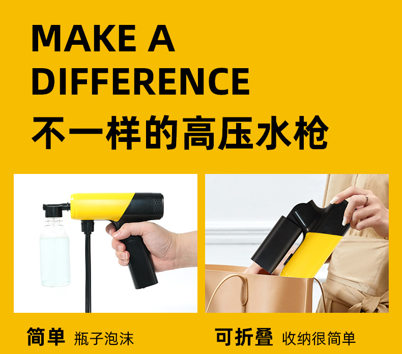 Lithium Battery Folding Car Wash Water Gun Handheld High Pressure Household Wireless Car Wash Machine Supercharged Mini Foldable Portable