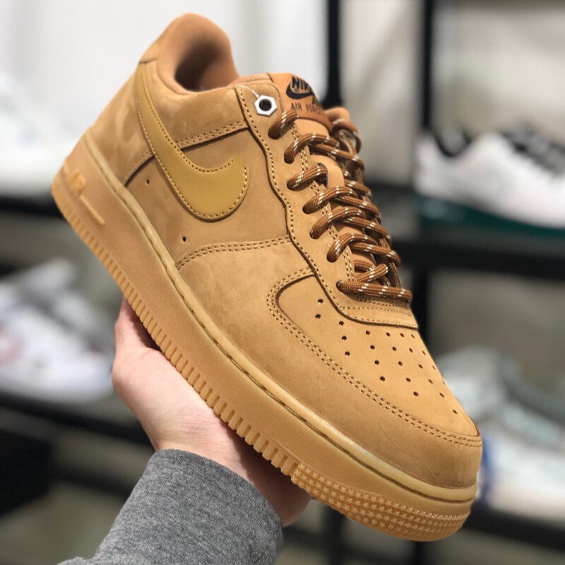 Putian Shoes, Pure Original Suede Air Force One Wheat-Colored Autumn/Winter Casual Shoes for Men and Women with Built-In Air Cushion