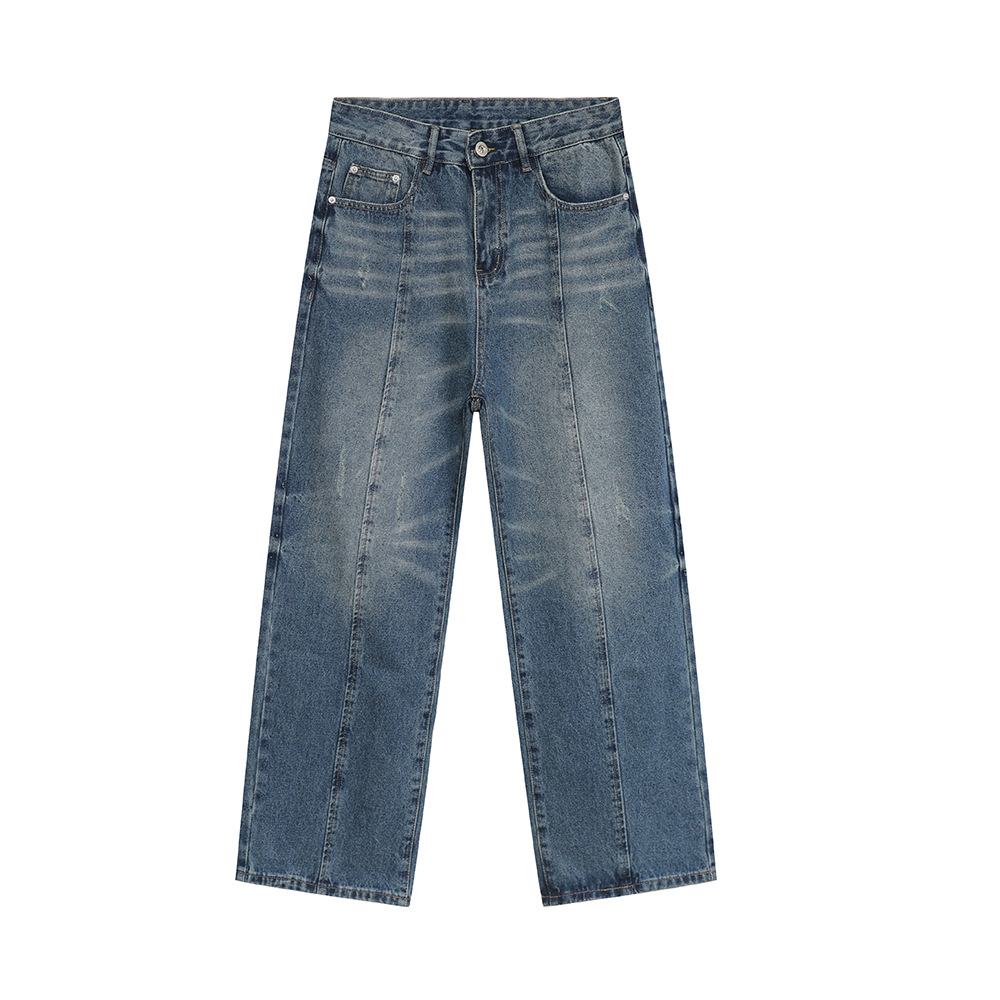 MTLCLOTHES Hombres| 2024 primavera nuevo estilo americano de la calle alta lavar patrón de tendencia suelta jeans de piernas anchas