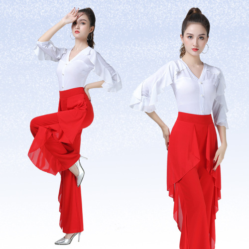 Square dance modern dance top new women's black lotus leaf three-quarter sleeve top elegant dance Latin dance costume jitterbug suit