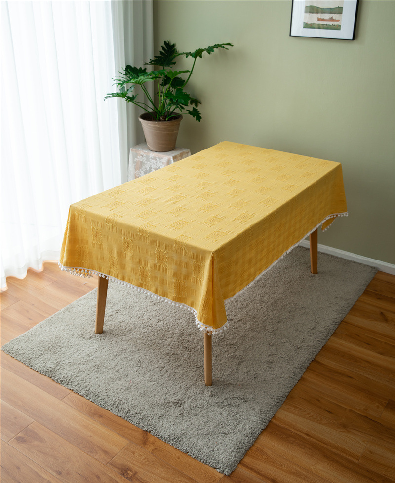 French Romantic Cotton Cut Flower White Pom-Pom Tablecloth Rectangular Coffee Dining Cloth Table Cover_voghion.com