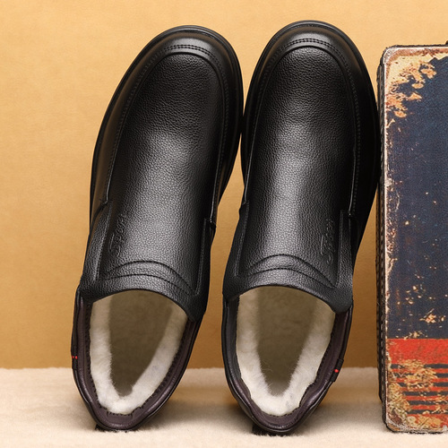 [First layer cowhide] Genuine leather cotton shoes for men in winter plus velvet to keep warm wool middle-aged and elderly high-top thickened dad leather shoes