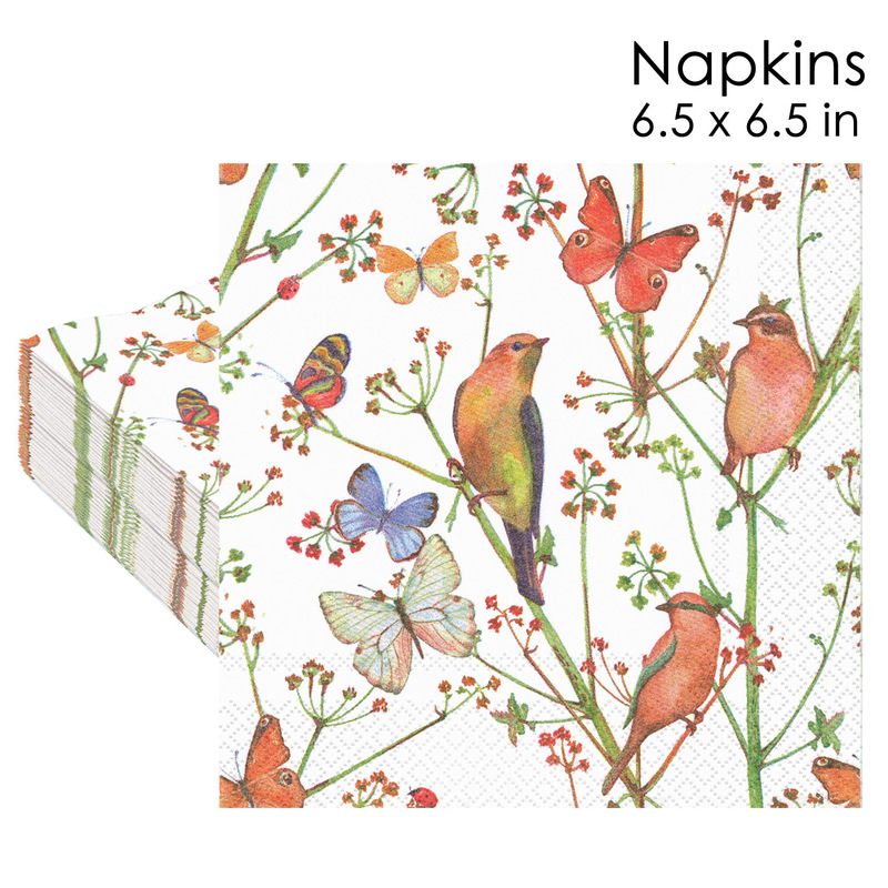 New Product in Stock White Background Flower Bird Butterfly Printed Napkin Disposable Supplies Autum Party Square Napkin