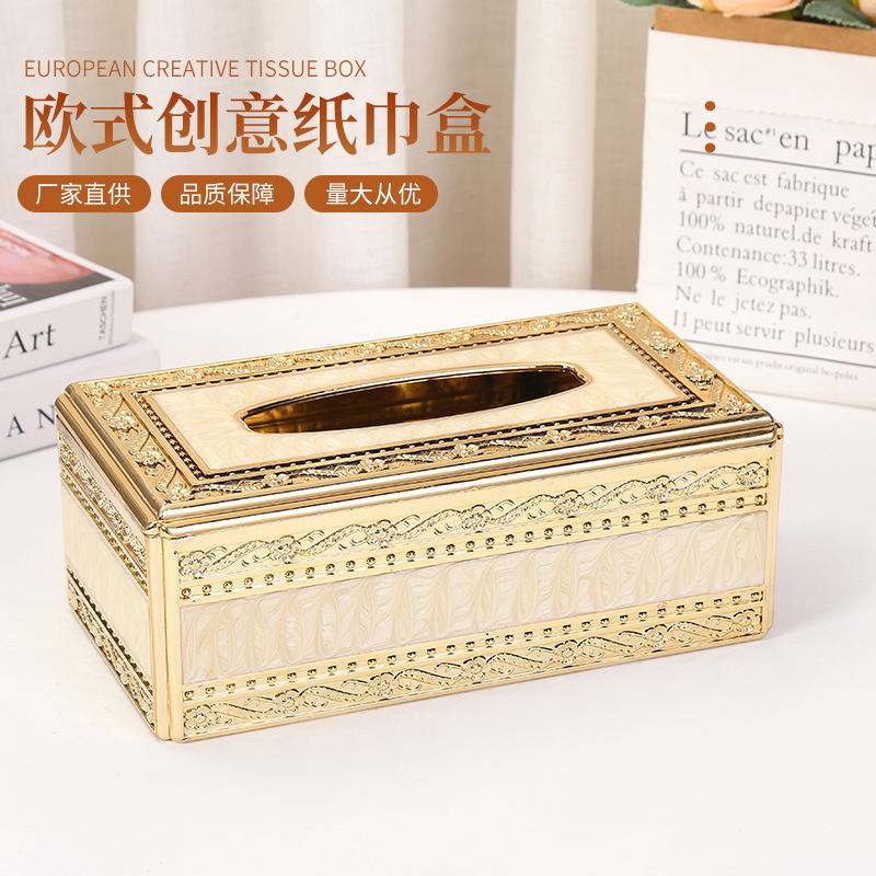 De estilo europeo de lujo de oro Jade gran caja de pañuelos sala de estar comedor de alta gama de hotel KTV reforzado caja de pañuelos de acrílico