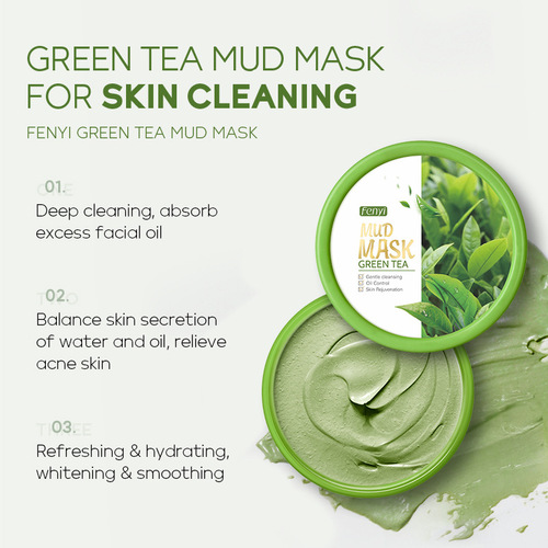 Fenyi Green Tea Mud Mask 100g Refreshing, Moisturizing, Refining Pores Full English Packaging Cross-Border Supply
