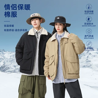 跨境新款情侣保暖棉衣冬装外套立领面包服宽松大码男女连帽棉服