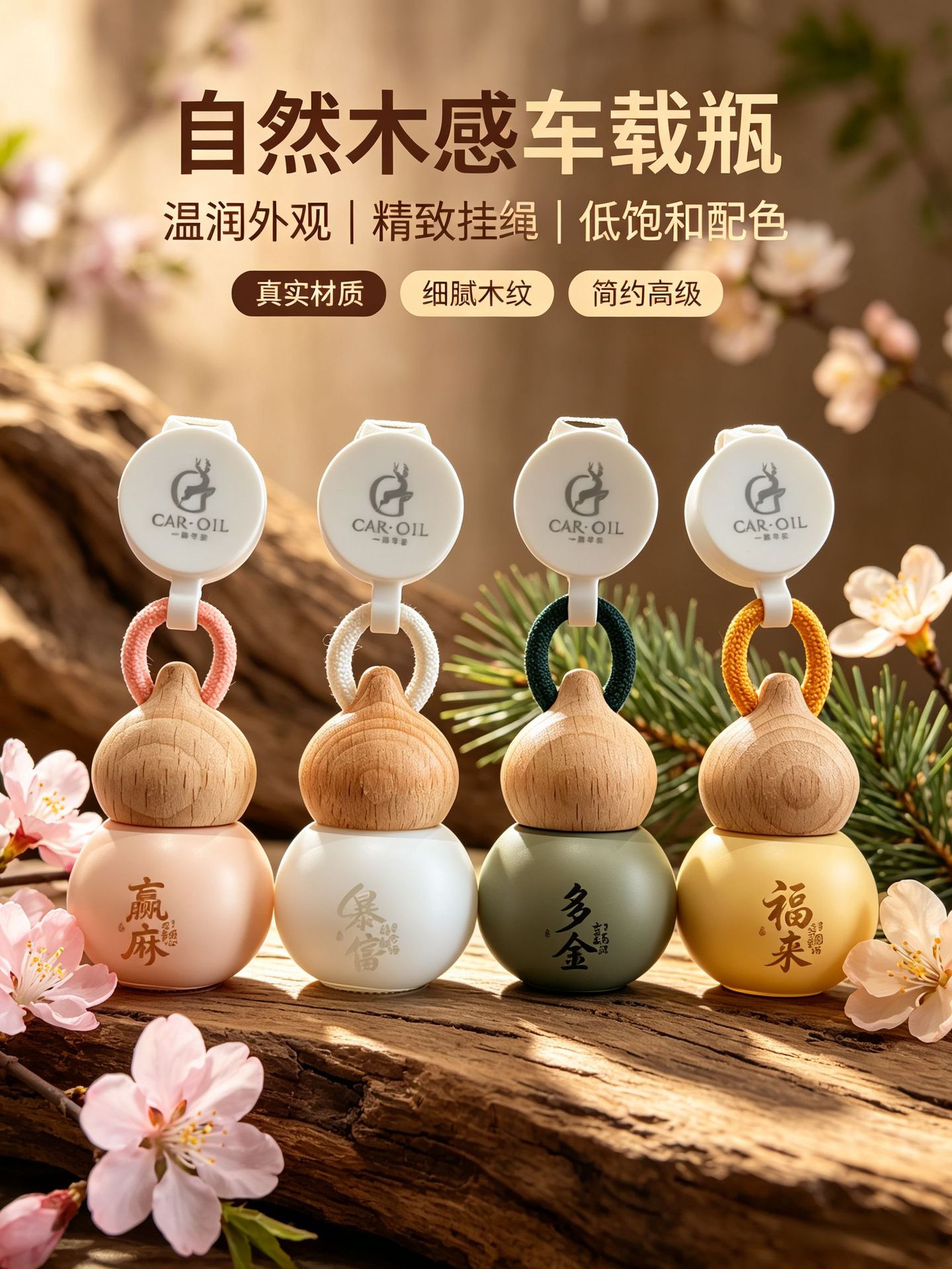 Lucky Fortune Car Air Freshener Wooden Hanging Ornament, High Aesthetic Value, Stock Market Essential, Gourd-Shaped Empty Fragrance Bottle