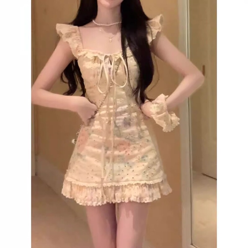 Garden Party Sweet Dress Garden Party Pure and Desirable Style Sweet Slimming Lace Flutter Sleeve Dress