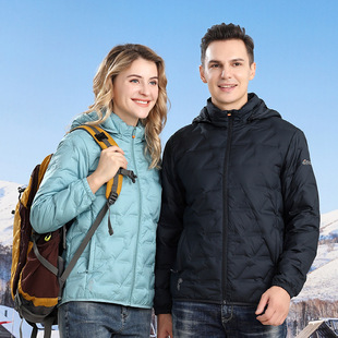 Printed LOGO Down Jacket Winter Men's and Women's Lightweight Hooded Warm Jacket Thin Outdoor Windproof 80 White Duck Down Jacket
