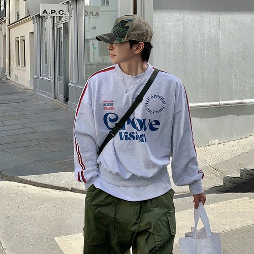 MYQ Design Letter Print Hooded Sweatshirt for Men Autumn/Winter Loose Pure Cotton Top Korean Style Fashion Pullover Jacket