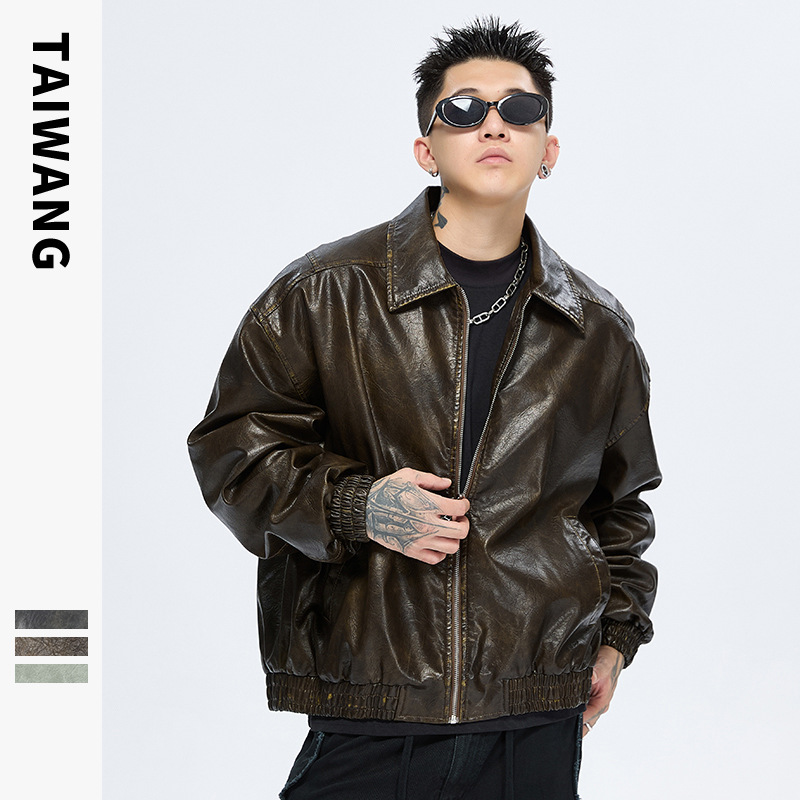 Men's Clothing Retro Lapel Leather Jacket _voghion.com