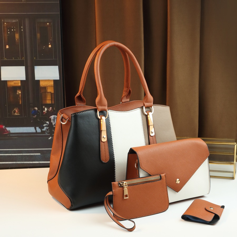 Modisches, farblich abgesetztes Damenhandtaschen-Set – Vierteilige Kollektion mit Schulter- und Umhängetasche, ideal für Mutter und Tochter_voghion.com