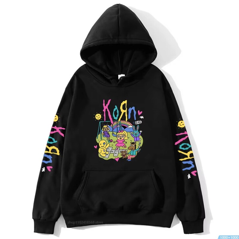 Cartoon Graphic Korn Hoodie Kawaii Music Band Printed Sweater Men's Winter Casual T-Shirt