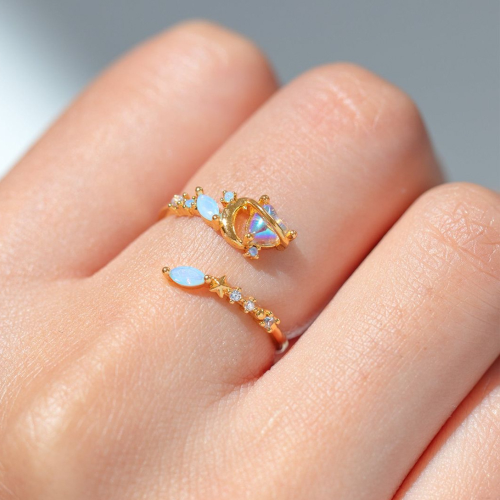Zircon Inlay Material Copper Inlay Heart Shape Butterfly Zircon Open Rings