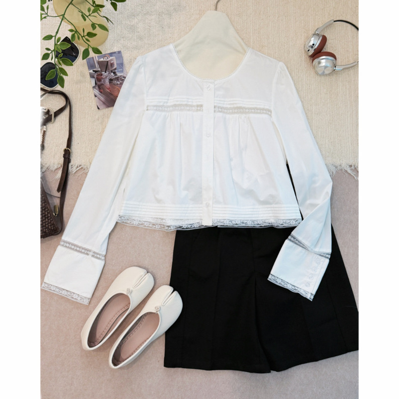 In Stock / Lace Patchwork Hollow-Out Shirt for Homebodies, New Autumn Style Long-Sleeve High-Quality Cotton Hollow-Out Shirt! In Stock / Lace Patchwork Hollow-Out Shirt for Homebodies, New Autumn Style Long-Sleeve High-Quality Cotton Hollow-Out Shirt!