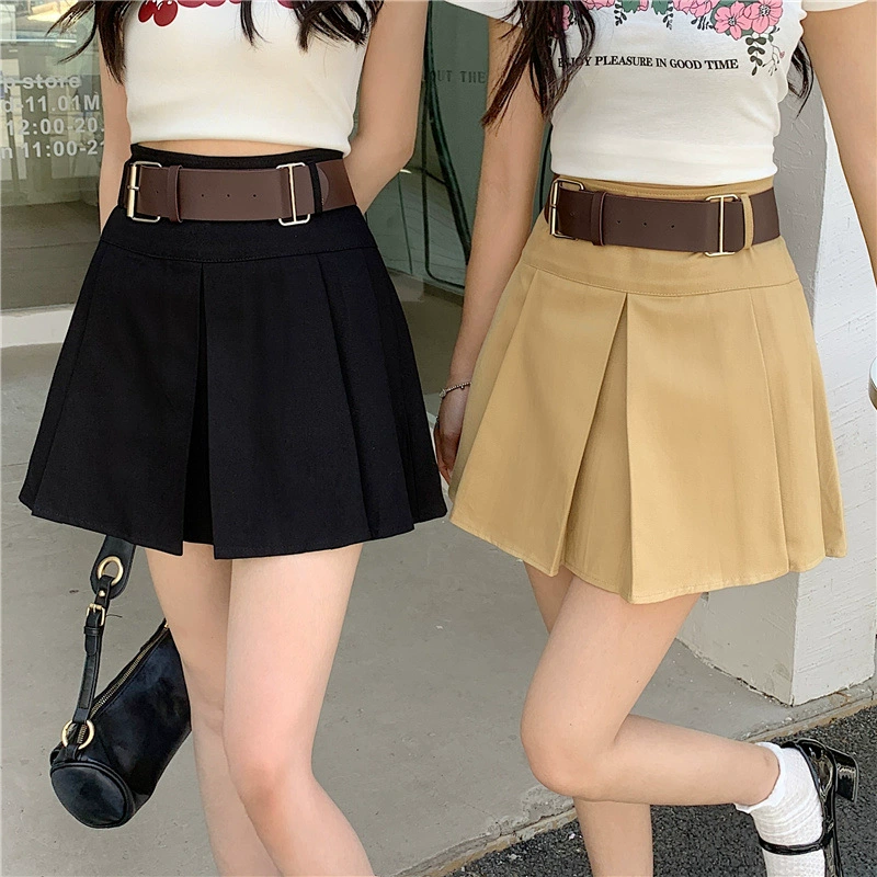 Короткая плиссированная юбка в винтажном стиле кампус в винтажном стиле для маленьких женщин с узким поясом для похудения