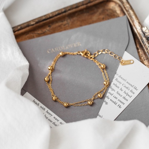 Niche design trendy double-layer bead anklet for women 18K gold cold style high-end forest titanium steel new anklet
