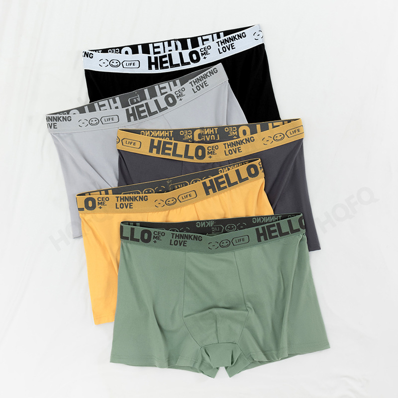 Venta caliente transfronteriza hello ropa interior para hombre 75D cinturón ensanchado seda de leche talla grande transpirable cintura media ropa interior cuadrangular hombres