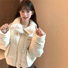 甜美波点羽绒棉服女2026冬季新款加厚面包服棉袄翻领短款棉衣外套