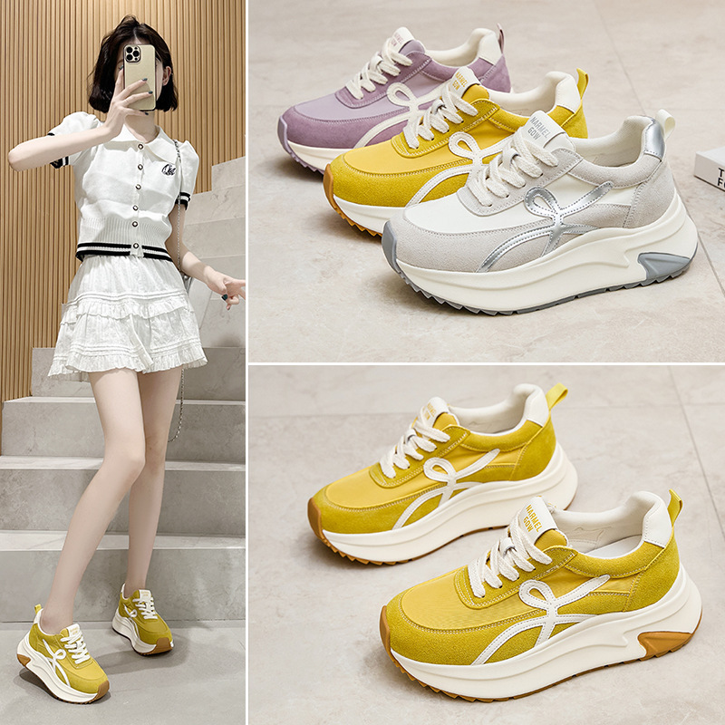 Thick-Soled Height-Increasing Sneakers 2026 New Model with Bow Decoration, Soft-Soled, Slimming Sneakers for Petite Individuals