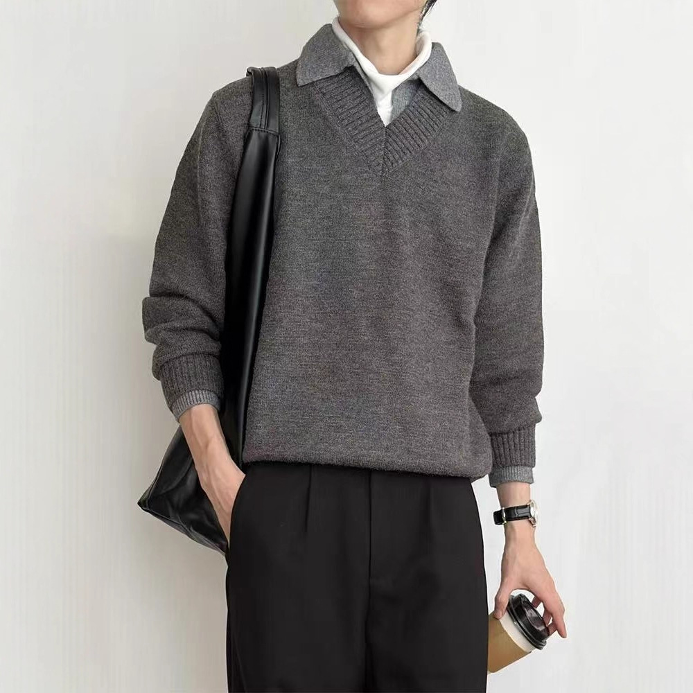 Marca de moda americana de gran tamaño suéter de otoño y invierno masculino retro creativo de alta calle universal simple suelta pareja camisa de punto