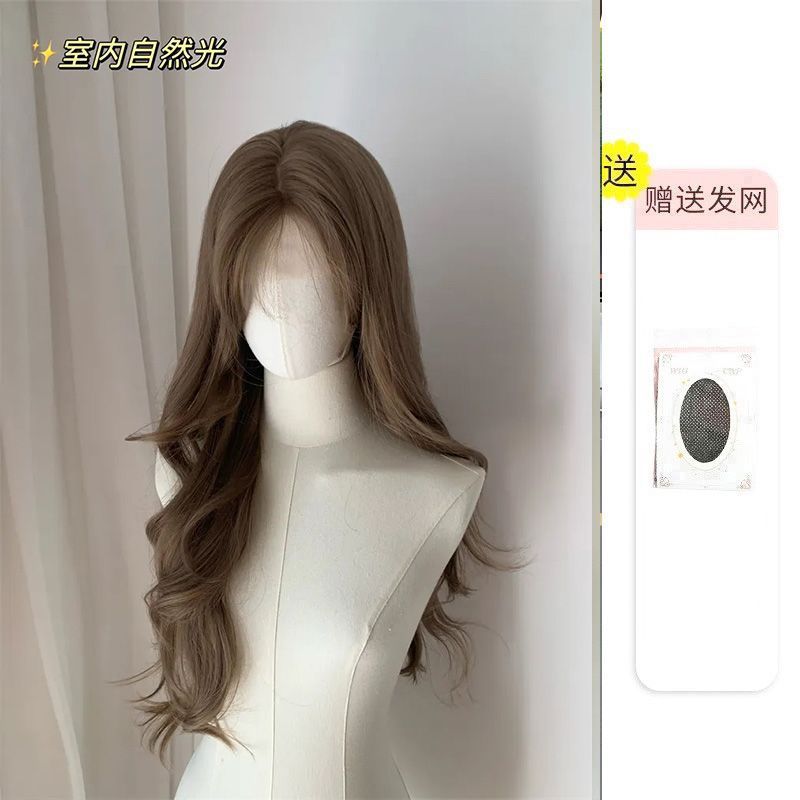 许昌元泱韩剧女主前额蕾丝亚麻灰棕长卷发中分大波浪假发女全头套|undefined