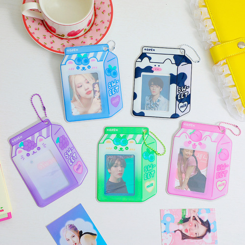 Ins girl creative cartoon milk bottle Gu card holder Polaroid three-inch card holder cute bus card bag female