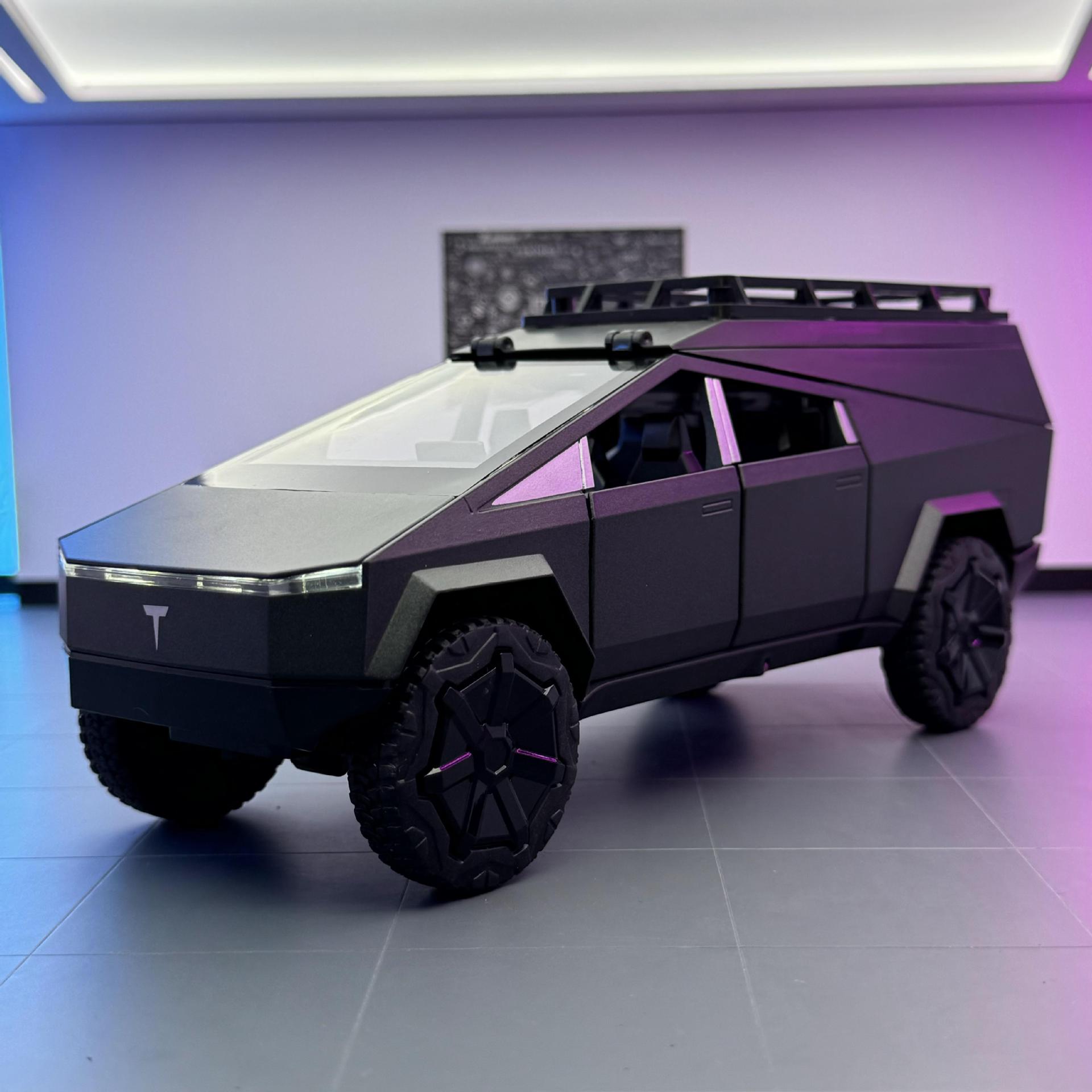 Nuevo modelo de coche de aleación Haodi 1:24 Tesla Pickup Camping RV con decoración de modelo musical de coche de juguete de luz y sonido