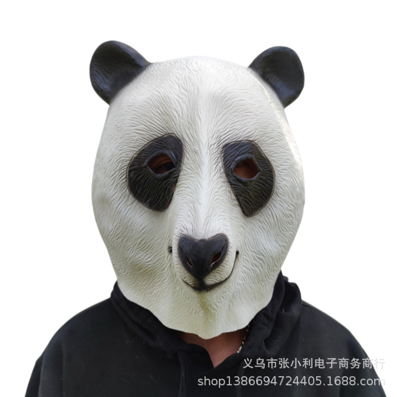 Máscara de panda de látex, disfraz divertido para Halloween, fiestas o actuaciones en directo
