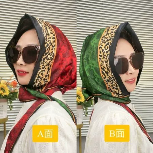 Leopard print fashion turban hat wrap multi-functional hat elegant silk scarf streamer hat windproof sunscreen hat scarf headgear