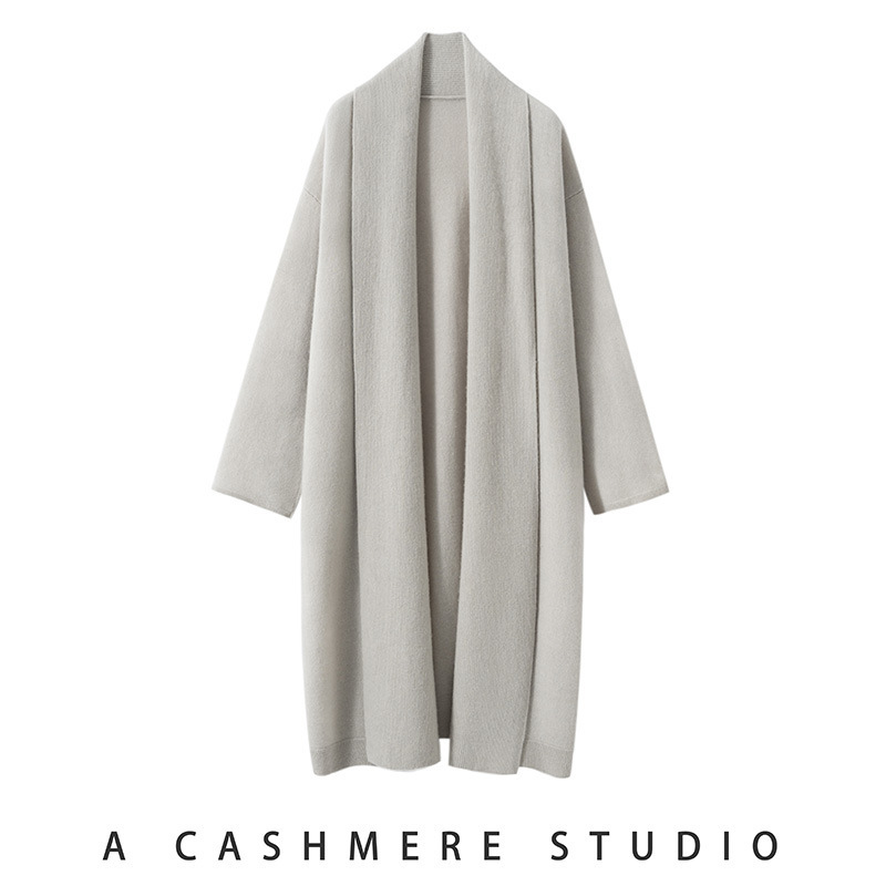 2025 New Autumn and Winter Cashmere Cardigan Women's Large Long Loose Knitted Knitwear Large Outwear Scarf Collar Cardigan