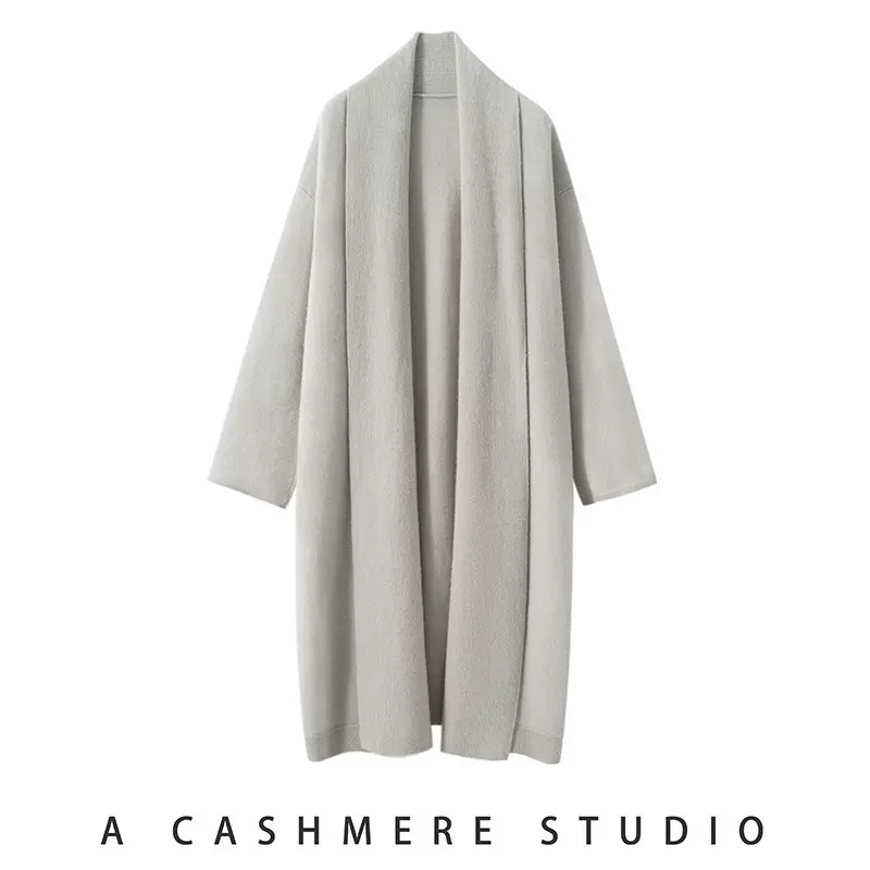 2025秋冬新款山羊绒开衫女大长款宽松针织衫毛衣大外套围巾领开衫