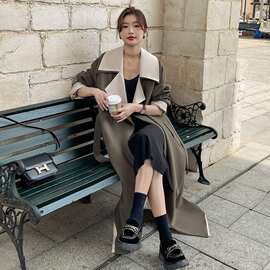 ZLS长款风衣外套女春秋新款感好看赫本风气质大衣冬季宽松过