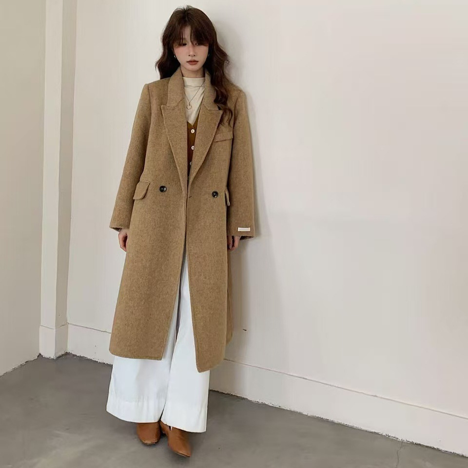 [Right Shoulder Suit] 2025 Autumn and Winter Korean Style Long Suit Collar Double-Sided Wool Outwear Women's Jacket