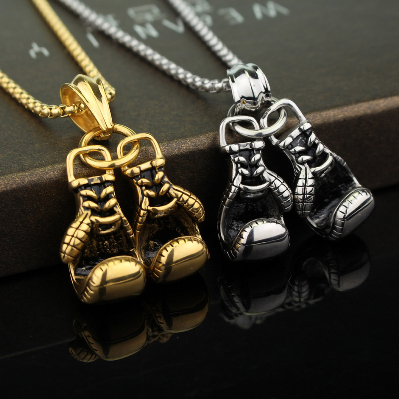 2025 hot sale promotion new European and American fitness boxing gloves necklace domineering fashion punk style pendant accessories