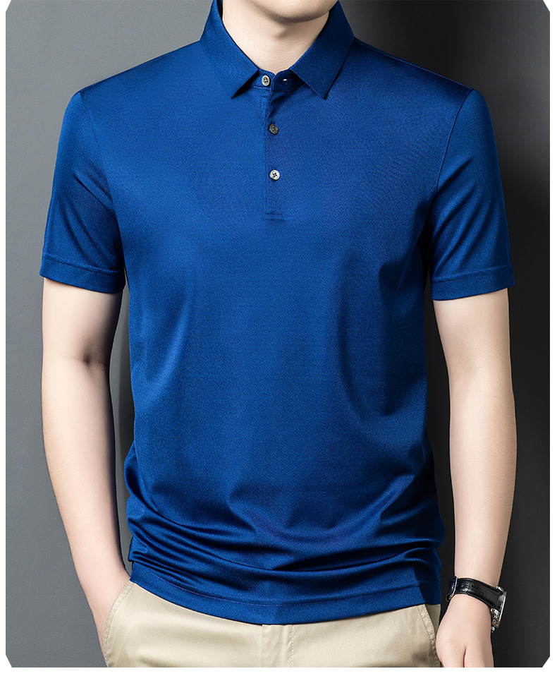 Áo polo nam tay ngắn lụa tơ tằm cổ bẻ mỏng nhẹ — Màu xanh dương JS1601077 chi tiết 13
