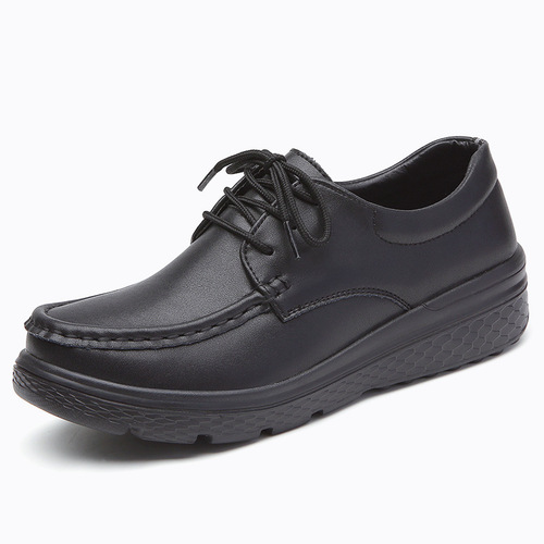 New nurse shoes women's soft-soled casual leather shoes with laces lightweight black and white work shoes factory wholesale