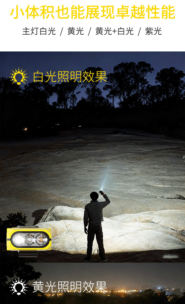 New Model of Cat Moss Inspection Work Light with White, Yellow, and Purple Three-Color Strong Illumination Flashlight with Strong Magnetic Attraction, Red Light, Ultraviolet Laser