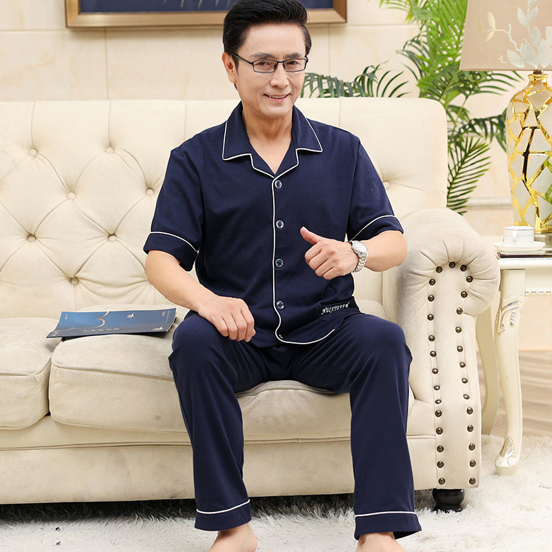 Verano de mediana edad y anciano papá 100% pijamas pantalones de algodón de manga corta de mediana edad cardigan traje
