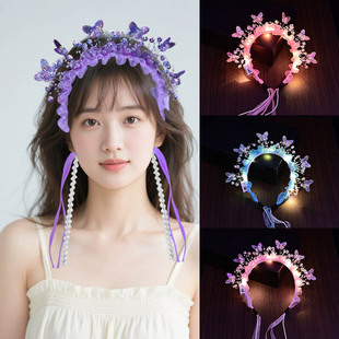 Summer Hot-Selling New Hairpin Headband Finished Colorful Butterfly Fairy Birthday Gift Girls Headwear Toy Glowing