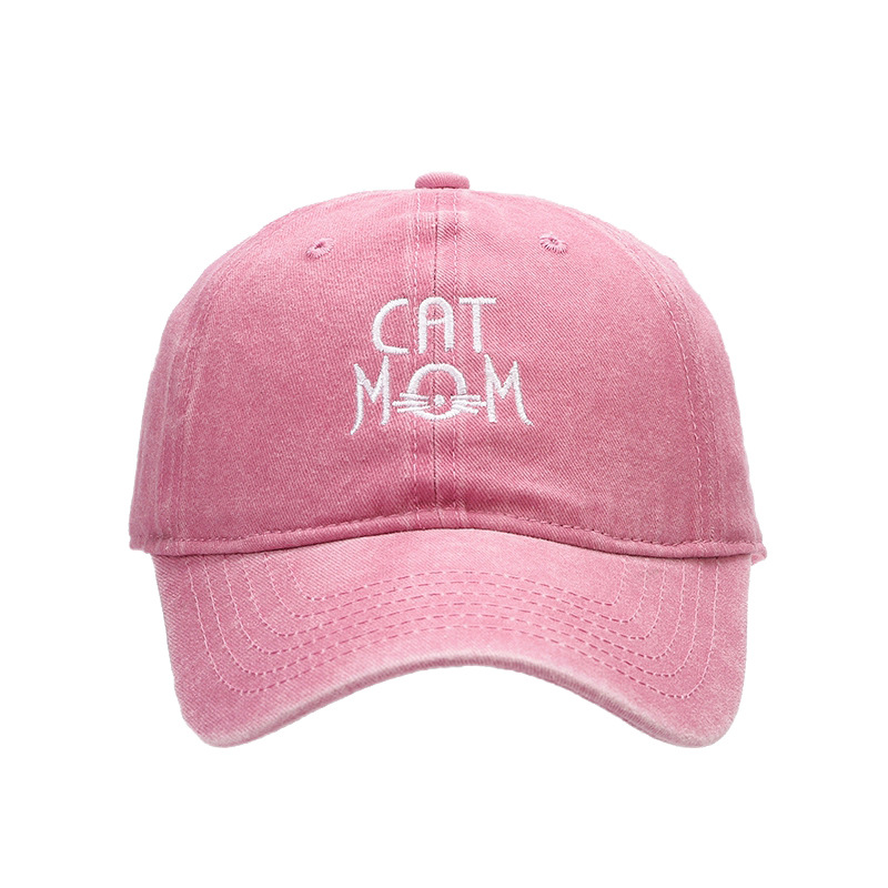 Estilo coreano moda apenada tapa superior suave enarbolada para las mujeres CAT bordado todo partido gorra de béisbol al aire libre sombrero